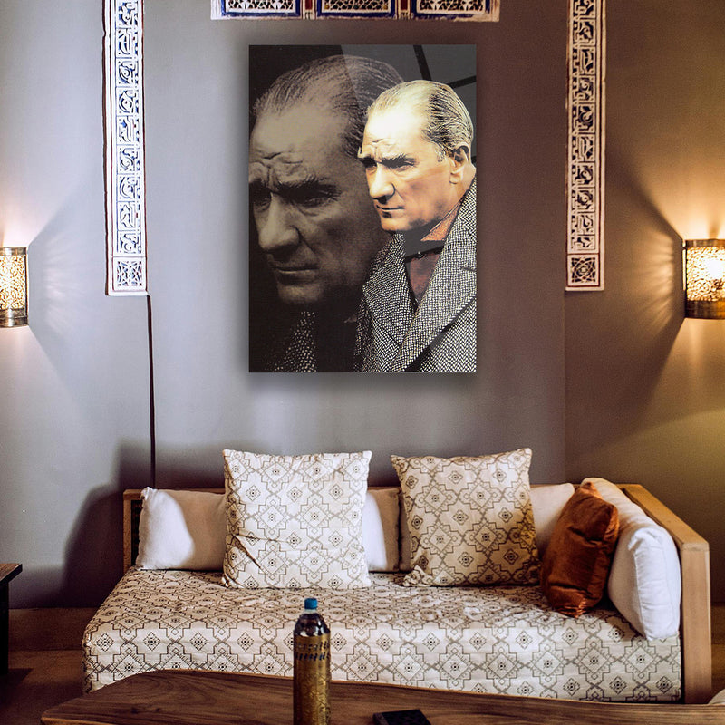 Atatürk Çift Portre Tasarımı Cam Tablo – ATA148