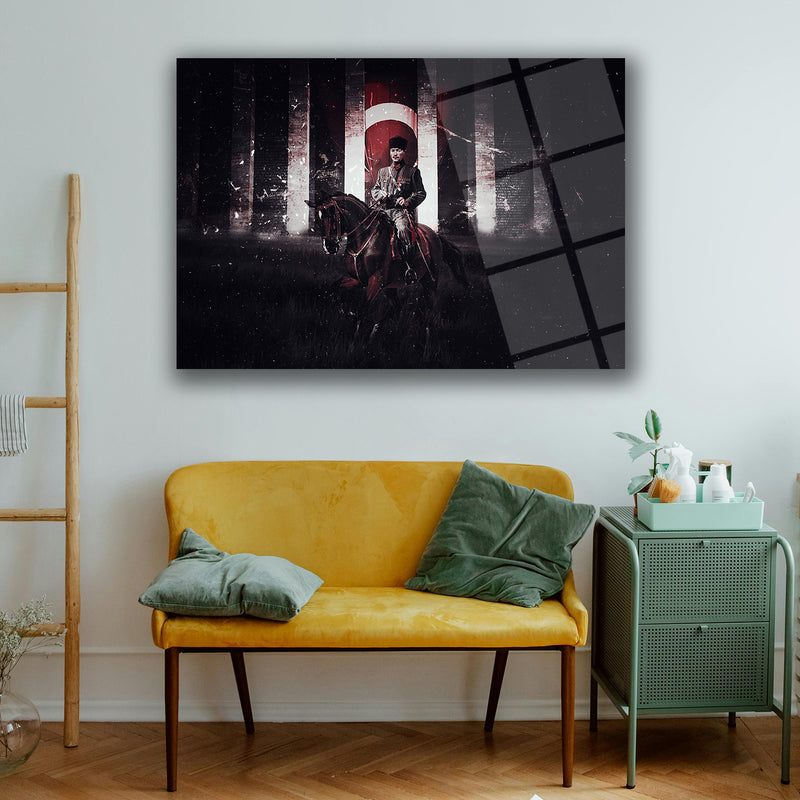 Atatürk At Üstünde Türk Bayrağı Cam Tablo – ATA201