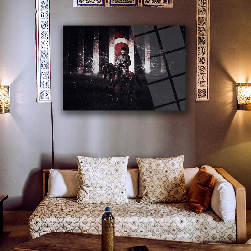 Atatürk At Üstünde Türk Bayrağı Cam Tablo – ATA201