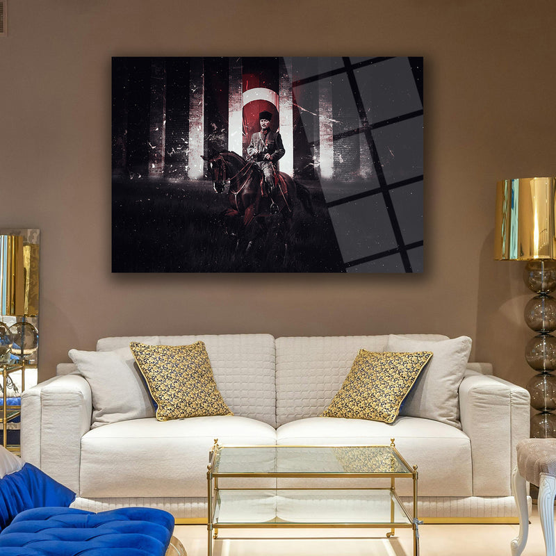 Atatürk At Üstünde Türk Bayrağı Cam Tablo – ATA201