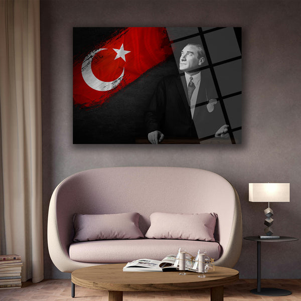 Atatürk ve Türk Bayrağı Portre Cam Tablo – ATA205