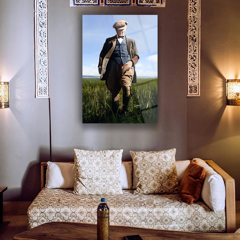 Atatürk Buğday Tarlasında Cam Tablo – ATA150