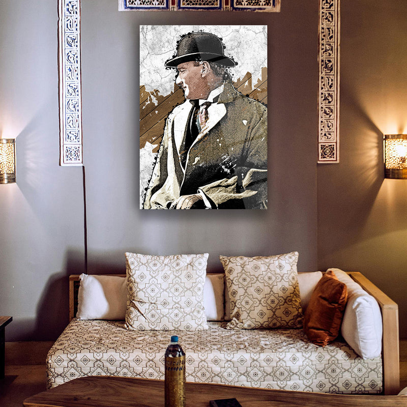 Atatürk Sanatsal Portre Cam Tablo – Modern Çizim Tasarımı - ATA152