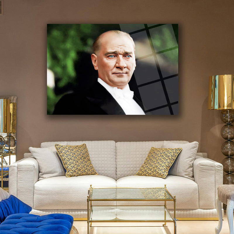Atatürk Beyaz Papyonlu Portre Cam Tablo – ATA207