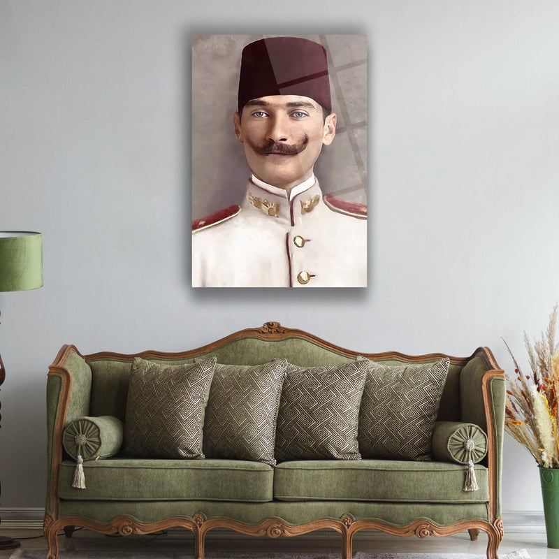 Genç Subay Atatürk Portresi Cam Tablo – ATA156