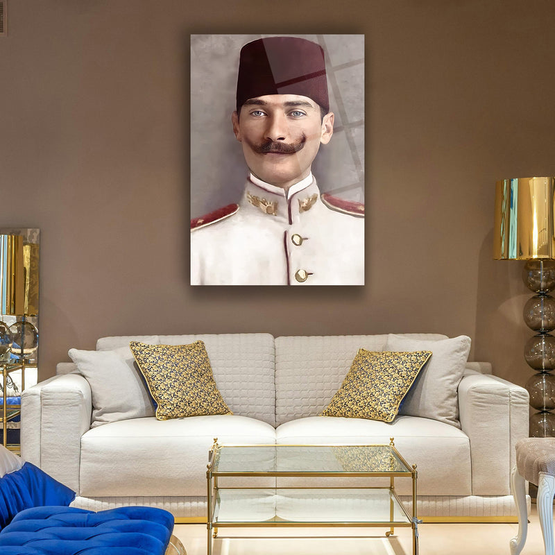 Genç Subay Atatürk Portresi Cam Tablo – ATA156