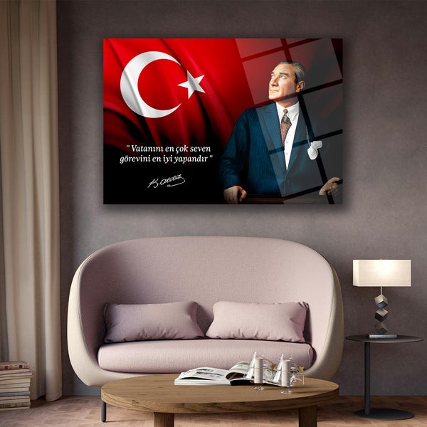Atatürk’ün Vatan Sevgisi Sözü ile Portre Cam Tablo – ATA210