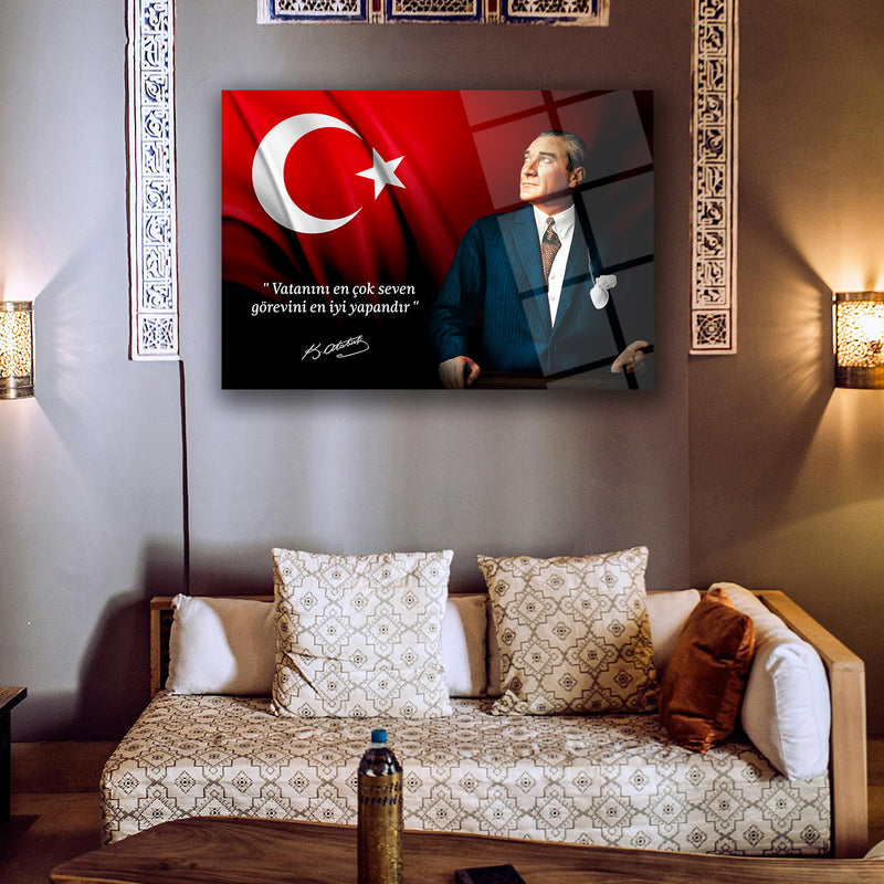 Atatürk’ün Vatan Sevgisi Sözü ile Portre Cam Tablo – ATA210
