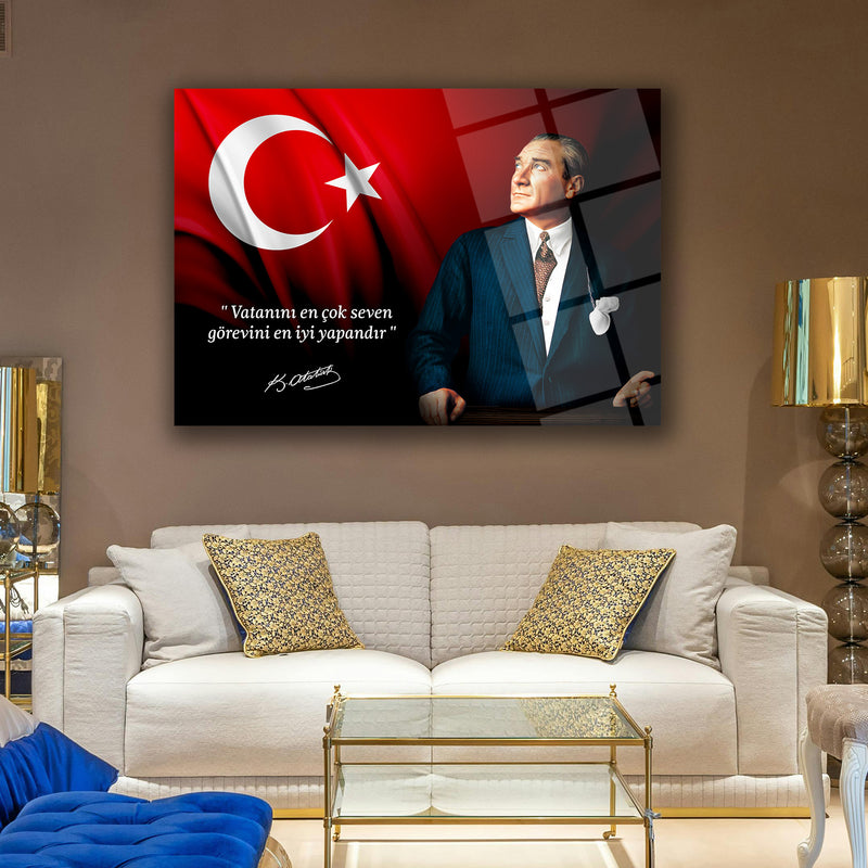 Atatürk’ün Vatan Sevgisi Sözü ile Portre Cam Tablo – ATA210