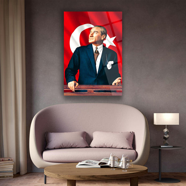 Atatürk Türk Bayrağı Önünde Cam Tablo – ATA172