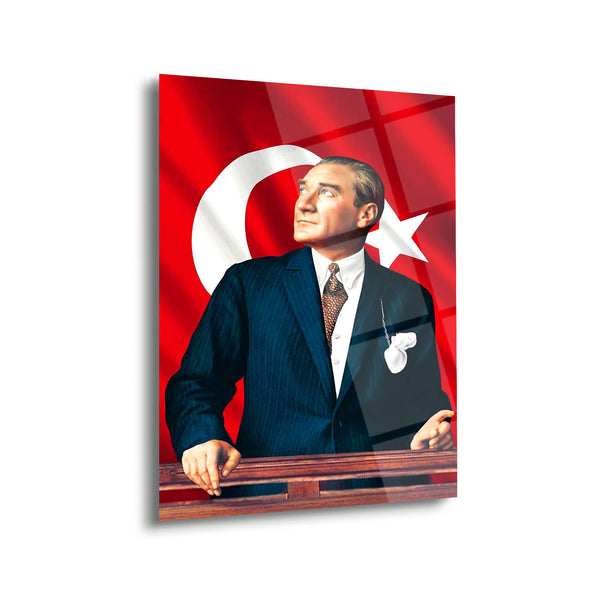 Atatürk Türk Bayrağı Önünde Cam Tablo – ATA172