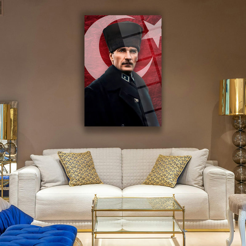 Atatürk Türk Bayrağı Önünde Cam Tablo – ATA175