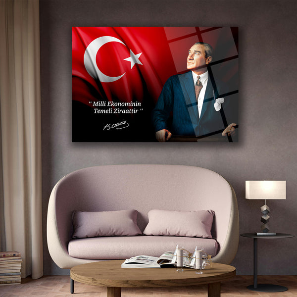 Atatürk’ün Ekonomi Sözü ile Portre Cam Tablo – ATA211
