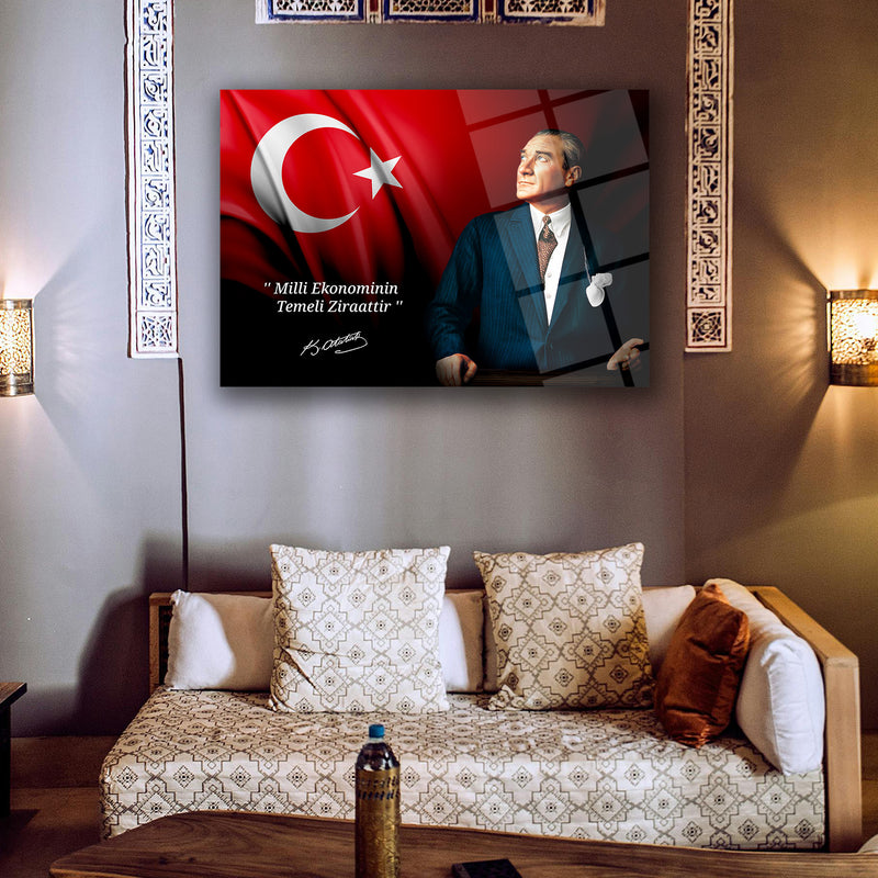 Atatürk’ün Ekonomi Sözü ile Portre Cam Tablo – ATA211