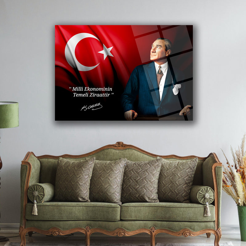 Atatürk’ün Ekonomi Sözü ile Portre Cam Tablo – ATA211