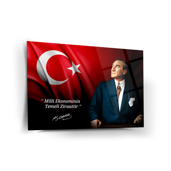 Atatürk’ün Ekonomi Sözü ile Portre Cam Tablo – ATA211