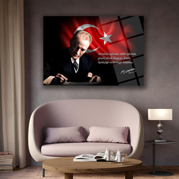 Atatürk’ün Memleket İşleri Sözü ile Portre Cam Tablo – ATA212