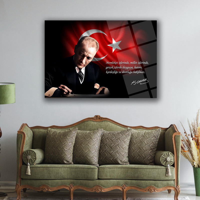 Atatürk’ün Memleket İşleri Sözü ile Portre Cam Tablo – ATA212