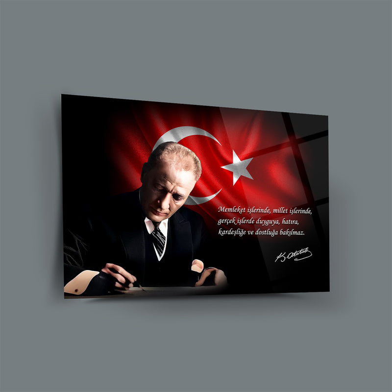 Atatürk’ün Memleket İşleri Sözü ile Portre Cam Tablo – ATA212