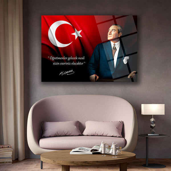 Atatürk’ün Öğretmenler Sözü ile Portre Cam Tablo – ATA214