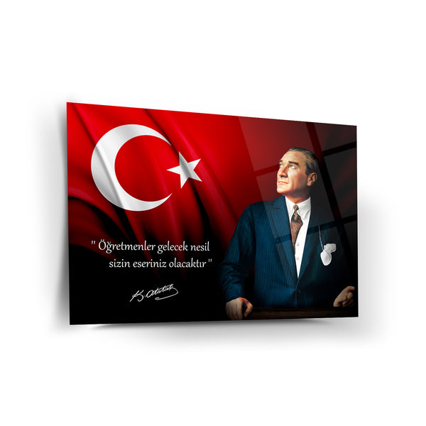 Atatürk’ün Öğretmenler Sözü ile Portre Cam Tablo – ATA214