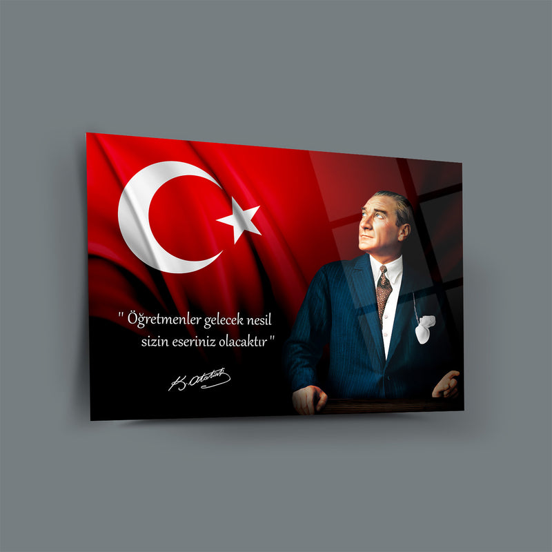 Atatürk’ün Öğretmenler Sözü ile Portre Cam Tablo – ATA214