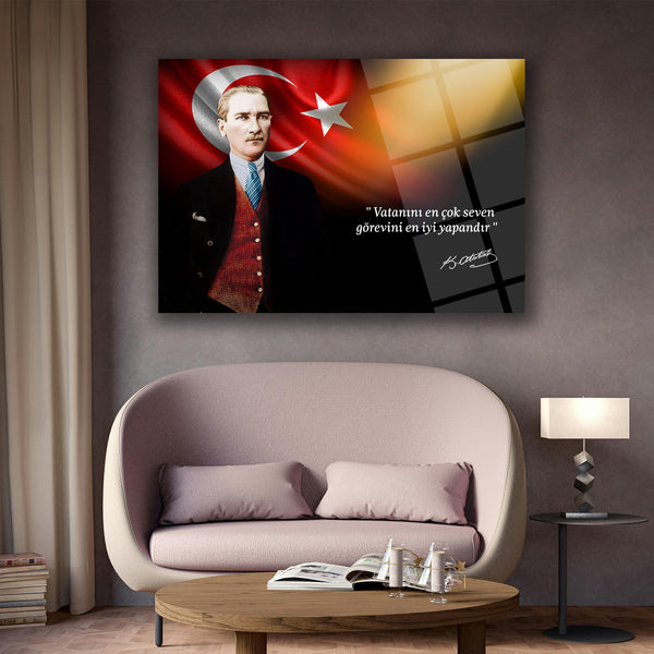 Atatürk’ün Vatan Sevgisi Sözü ile Portre Cam Tablo – ATA215