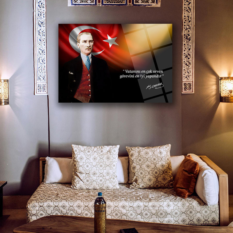 Atatürk’ün Vatan Sevgisi Sözü ile Portre Cam Tablo – ATA215