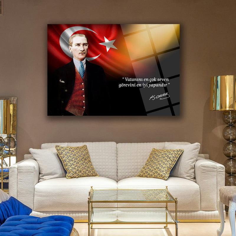 Atatürk’ün Vatan Sevgisi Sözü ile Portre Cam Tablo – ATA215