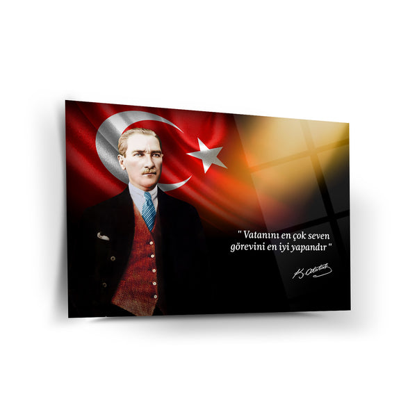 Atatürk’ün Vatan Sevgisi Sözü ile Portre Cam Tablo – ATA215