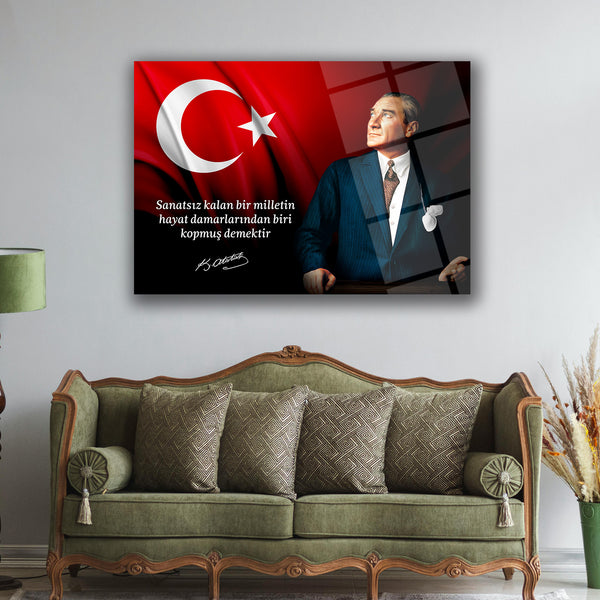 Atatürk’ün “Sanatsız Kalan Bir Milletin Hayat Damarlarından Biri Kopmuş Demektir” Sözü ile Cam Tablo – ATA219