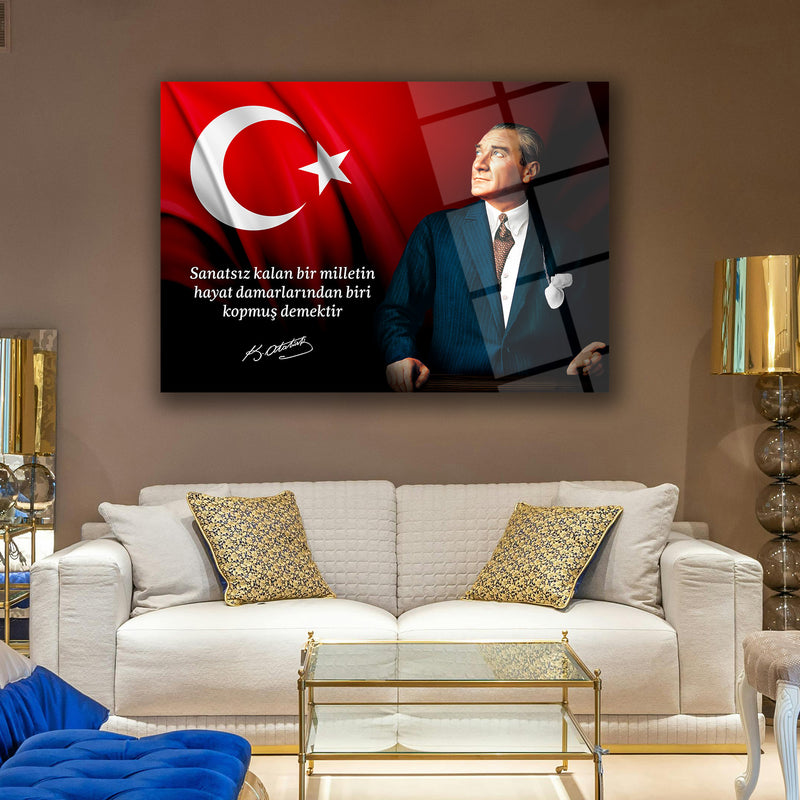 Atatürk’ün “Sanatsız Kalan Bir Milletin Hayat Damarlarından Biri Kopmuş Demektir” Sözü ile Cam Tablo – ATA219