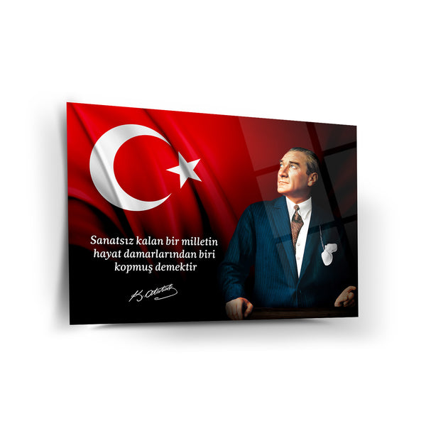 Atatürk’ün “Sanatsız Kalan Bir Milletin Hayat Damarlarından Biri Kopmuş Demektir” Sözü ile Cam Tablo – ATA219