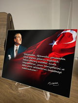20 x 14 cm masaüstü Atatürk cam tablo, şeffaf pleksi ayaklı - ATA192