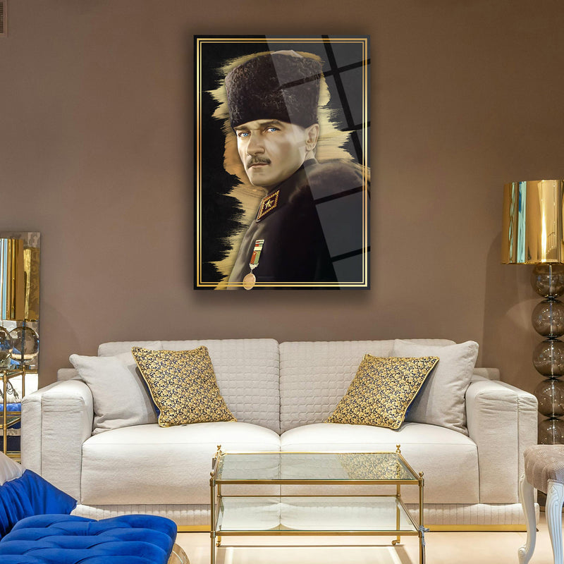 Atatürk Askeri Üniformalı Portre Cam Tablo – ATA232