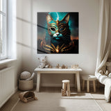 Maskeli Gizemli Kedi Modern Cam Tablo - MODK024