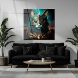 Maskeli Gizemli Kedi Modern Cam Tablo - MODK024
