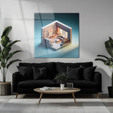 Minimal Modern İç Mekan Tasarımlı Kare Cam Tablo - MODK040