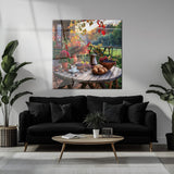 Rustik Sonbahar Balkon Manzaralı Kare Cam Tablo - MODK045
