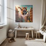 Uçan Sevimli Kedi Modern Kare Cam Tablo - MODK058