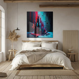 Neon Geometri Soyut Sanat Kare Cam Tablo - MODK086