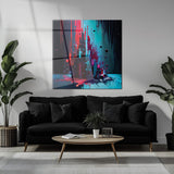 Neon Geometri Soyut Sanat Kare Cam Tablo - MODK086