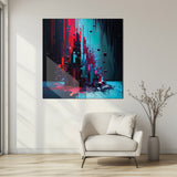 Neon Geometri Soyut Sanat Kare Cam Tablo - MODK086