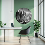 Siyah Kristal Dağlar Yuvarlak Cam Tablo - MODY007