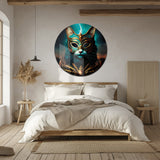 Maskeli Kedi Fantastik Yuvarlak Cam Tablo - MODY024