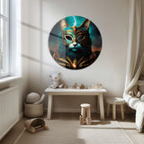 Maskeli Kedi Fantastik Yuvarlak Cam Tablo - MODY024