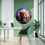 Sevimli Kırmızı Panda Sinema Temalı Yuvarlak Cam Tablo - MODY028