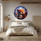 Sevimli Kırmızı Panda Sinema Temalı Yuvarlak Cam Tablo - MODY028