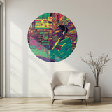 Neon Pop Art Market Sahnesi Yuvarlak Cam Tablo - MODY076