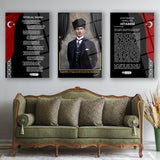 Atatürk 3’lü Türk Bayrağı Cam Tablo Seti – ATA176